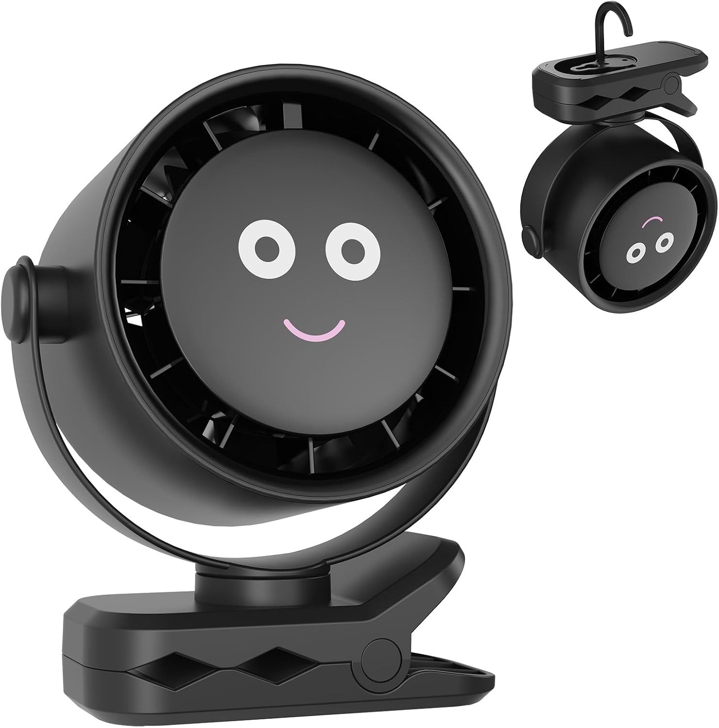 Tischventilator Zum Anklemmen, Usb-aufladbar, 720°-drehung, 5 Geschwindigkeitsstufen Mit Led-anzeige, Leiser Tischventilator Für Zuhause, Schwarz