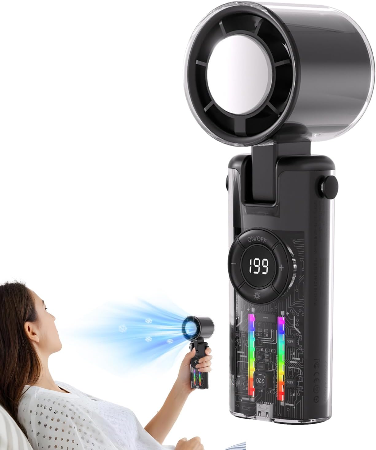 Tragbarer, Wiederaufladbarer Handventilator Faltbarer Ventilator Mit Ambientebeleuchtung