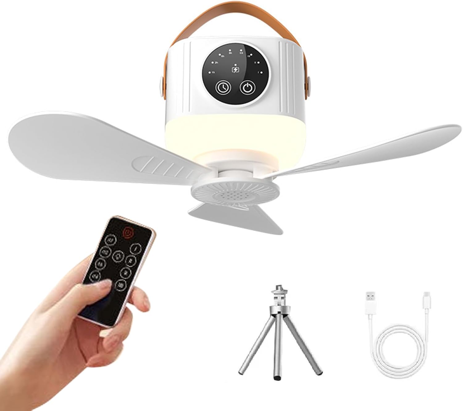 Deckenventilator Für Den Außenbereich Mit Stativ, 7200 Mah, Campingventilator Mit Licht, Mit Led-licht, 4 Geschwindigkeitsstufen