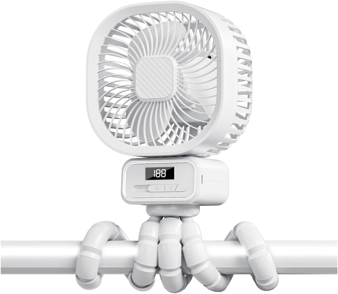 Tragbarer Ventilator Mit 5000-mah-akku, 3 Geschwindigkeitsstufen, 270° Drehbarem, Wiederaufladbarem Lüfter, Leisem Usb-anschluss, Abnehmbarem Ständer Und Led-beleuchtung, Weiß