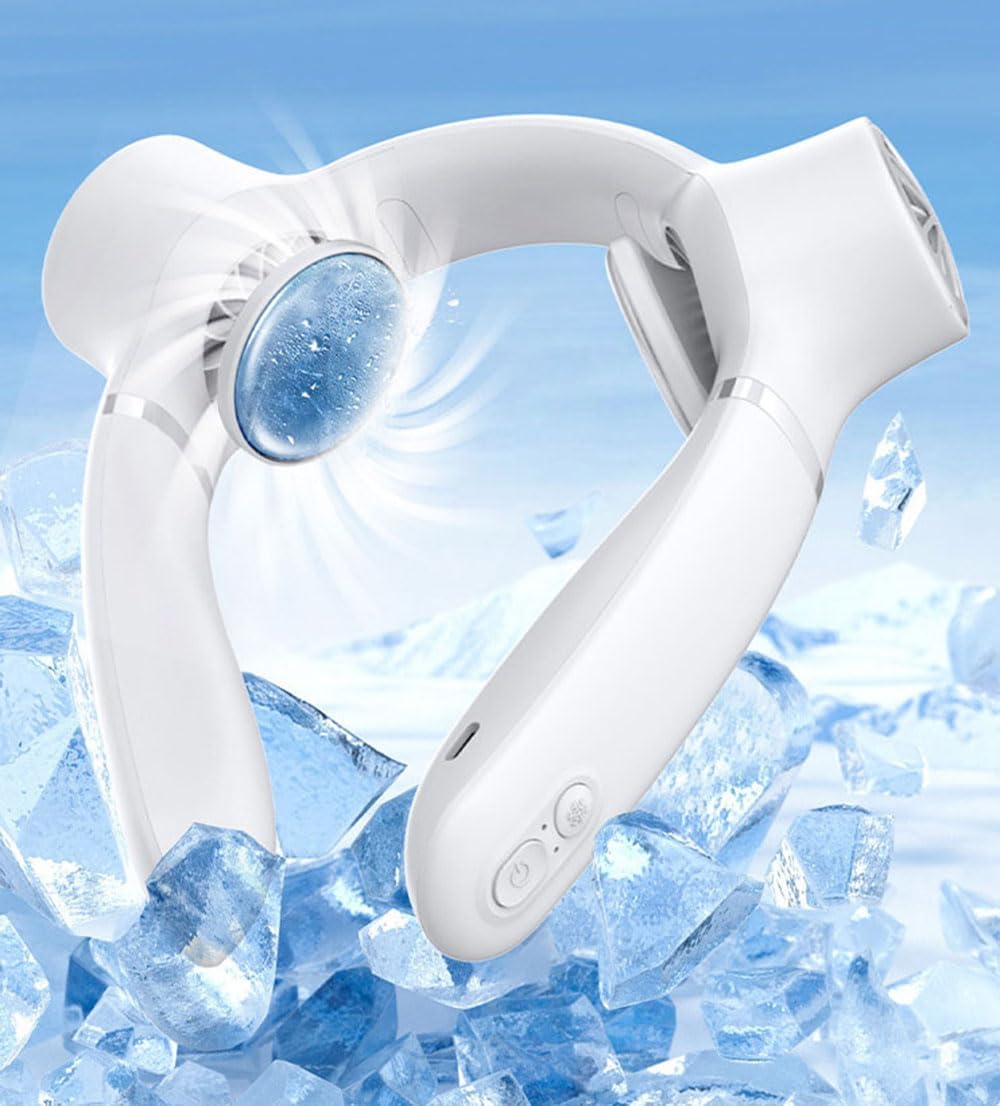 Tragbarer, Per Usb Aufladbarer Nackenventilator, Geräuschlose Kühlung, 4000-mah-akku, 360°-luftstrom, Leicht (weiß)