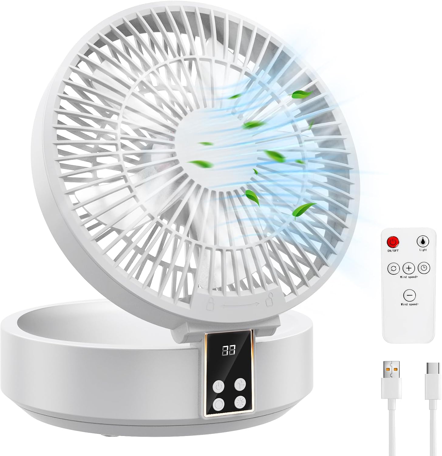 Kleiner, Leiser Und Leistungsstarker Usb-tischventilator – Tragbarer Akku Mit Led-licht – Fernbedienung – Timer – Rotationsfunktion – 3 Geschwindigkeitsstufen