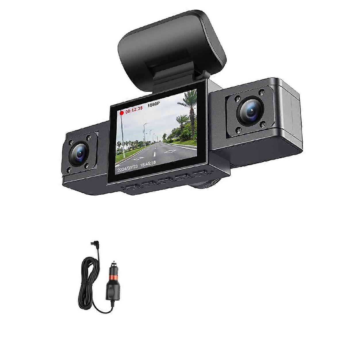 Auto-dashcam Mit 3 Objektiven, 24-stunden-parküberwachung, Rückfahrkamera, 3 Kanälen Und 1080p-hd-auflösung