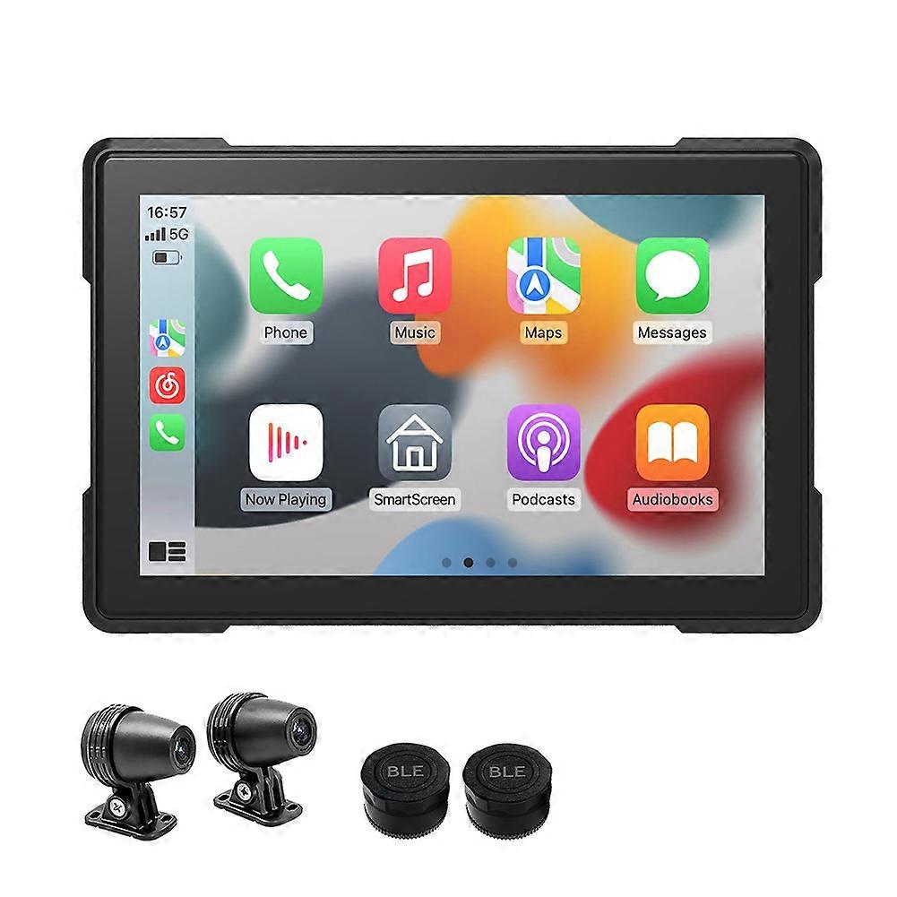 Motorrad-dashcam Mit Kabelloser Carplay-funktion, Wasserdicht, 1080p, 5 Zoll, Wlan, Android Auto, Reifendruckerkennung Und Pnd-anzeige