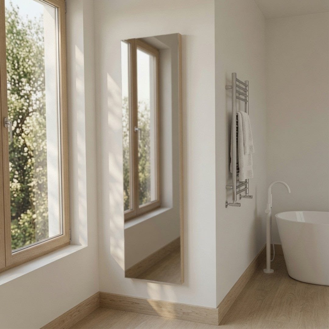Wandspiegel 40x150 Cm Mit Glänzendem Rand Und Mdf-rahmen In Naturholzoptik