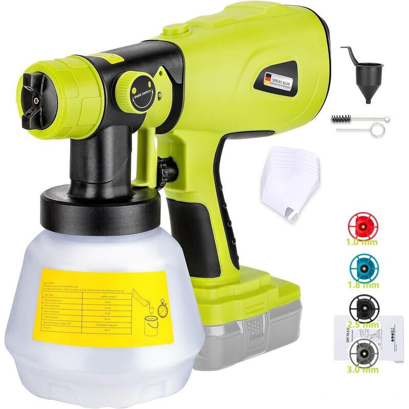 20v Akku-farbspritzgerät – Hvlp-spritzpistole Für Verschiedene Oberflächen – 1,0/1,8/2,5/3,0 Mm Düsen – Kompatibel Mit Ryobi 18v Akkus