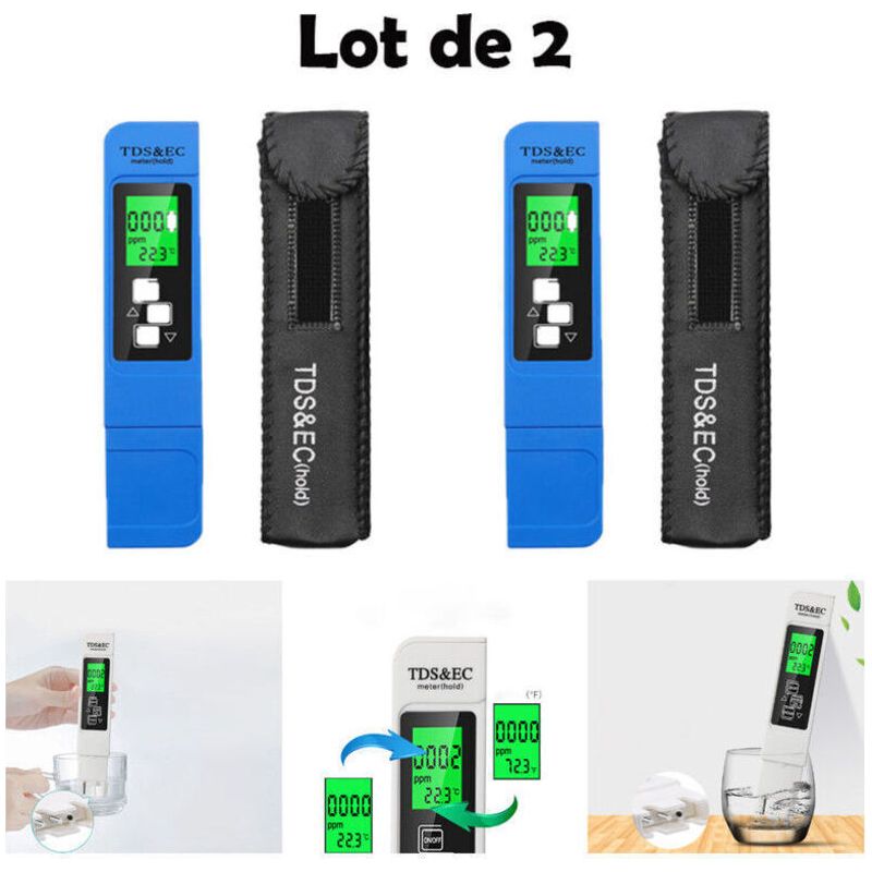 2-teiliges 3-in-1 Multifunktions-digital-tds-messgerät Mit Tds-, Ec- Und Temperaturmessung, Ausgestattet Mit Einem Großen, Hintergrundbeleuchteten Lcd-display Zur Überwachung Der Trinkwasserqualität U