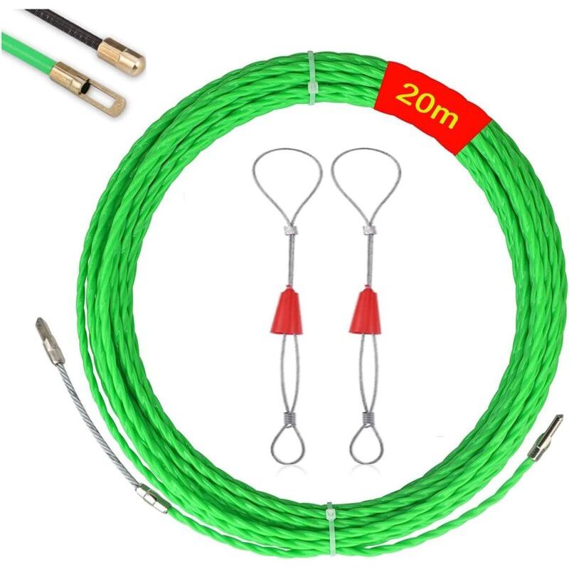 20 M Elektrischer Kabeleinzieher – 4,0 Mm Durchmesser – 2 Führungsköpfe – Verzinkter Stahl Für Einfaches Einführen In Leitungen