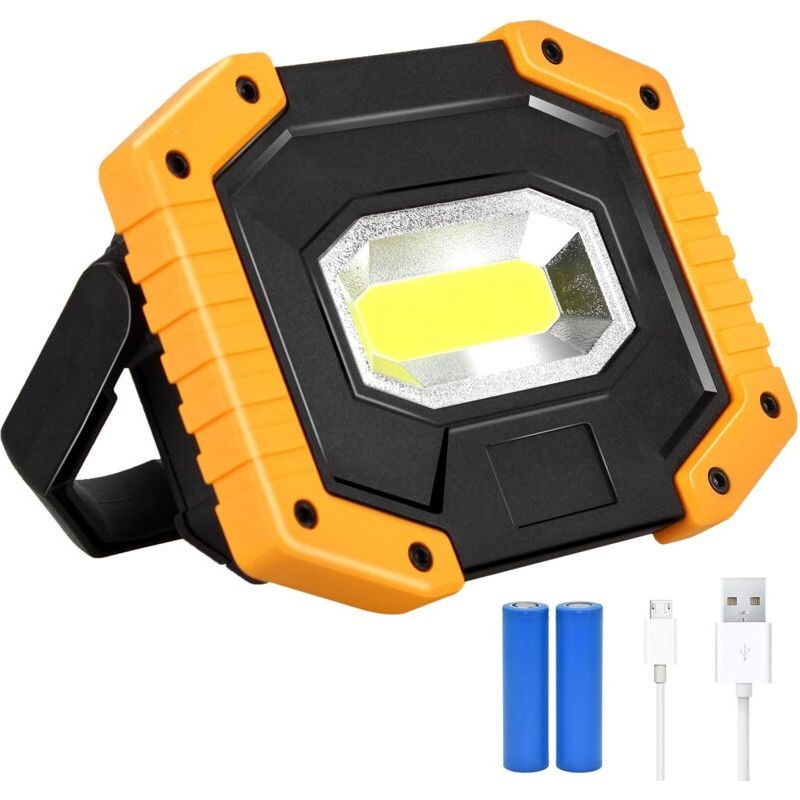 30-w-led-flutlichtstrahler (2000 Lm) – Akkubetrieben Mit 2 X 18650-akkus – Helligkeitsstufen: Hell, Mittel, Stroboskop – Wasserdicht (ip65) Für Baustellen Und Camping – 1 Stück