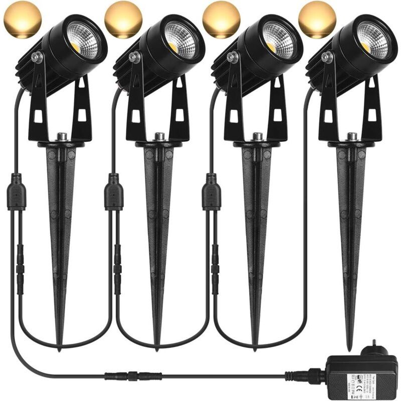 Ip65 Wasserdichte Led-erdspießleuchte – 4er-pack 3 W Warmweiße 3000 K 1440 Lm – Einfache Montage Mit Erdspießen – Für Die Außenbeleuchtung