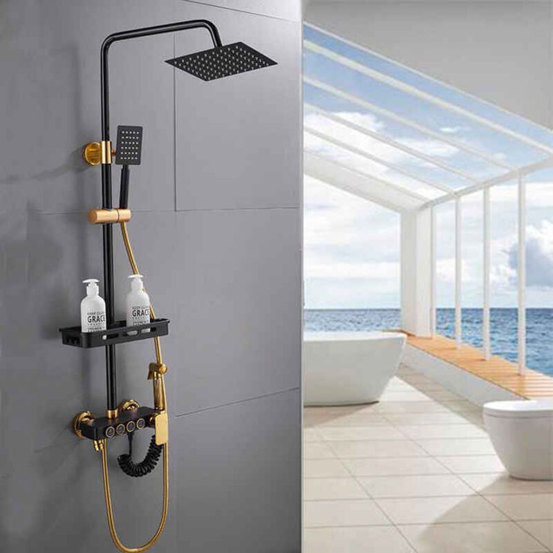 Thermostat-duschsäule Aus Schwarzem Messing – 4-funktions-system – Wandarmatur – Modernes Badezimmerdesign
