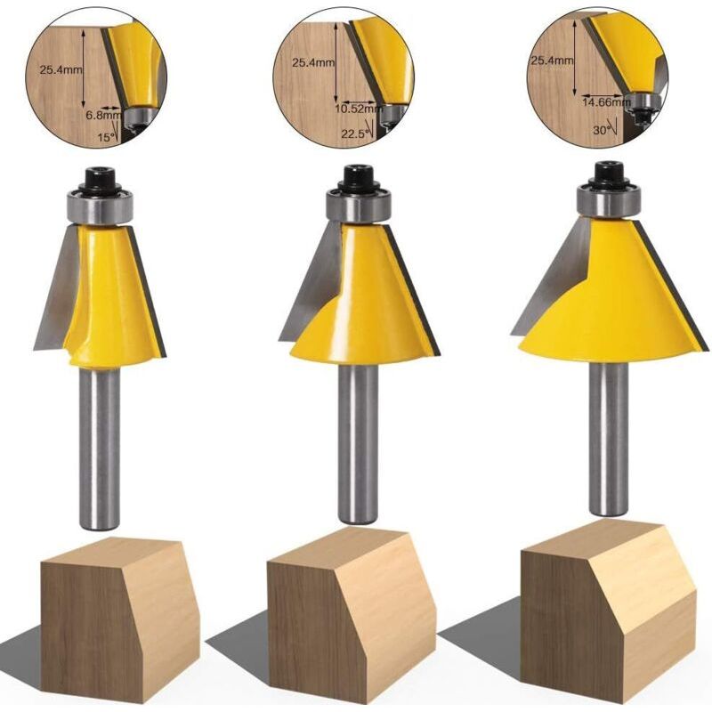 8-mm-fasenfräser – 3er-set, Winkel 15°, 22,5°, 30° – Feinkorn-hartmetall Für Hartholz – Präzisionswerkzeuge