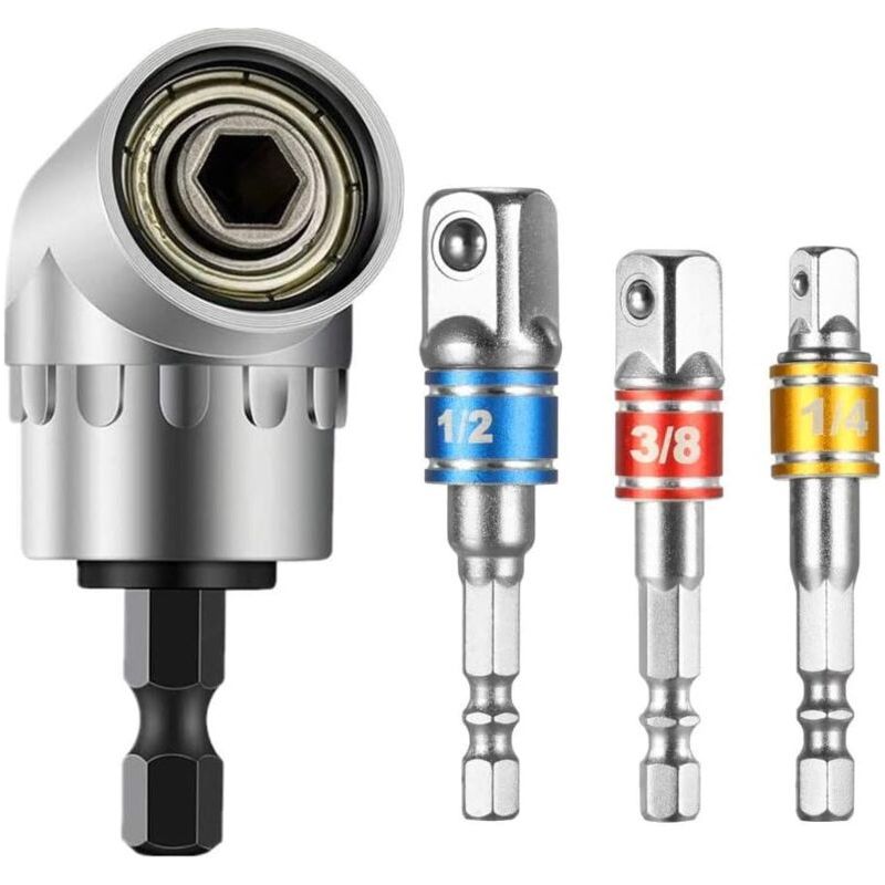 105°-winkelbohrer – Set Mit 3 Steckschlüsseleinsätzen: 1/2", 3/8", 1/4" – Chrom-vanadium-stahl – Schnellwechselsystem Für Beengte Platzverhältnisse