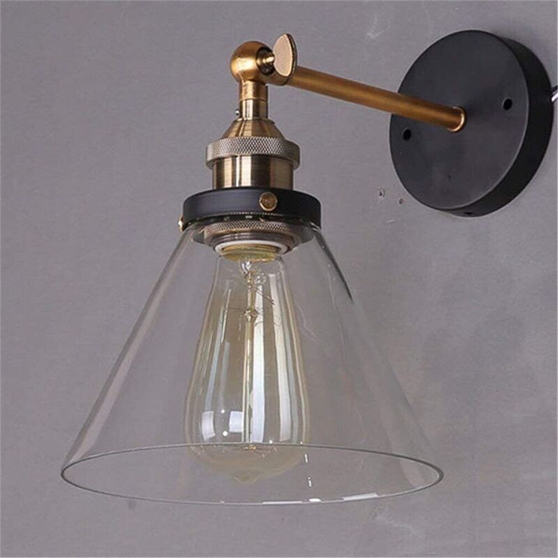 Vintage-industrie-wandleuchte Aus Glas Und Messing – E27-fassung, Geeignet Für Küche, Wohnzimmer Und Schlafzimmer – Maße: 18,5 X 23 Cm