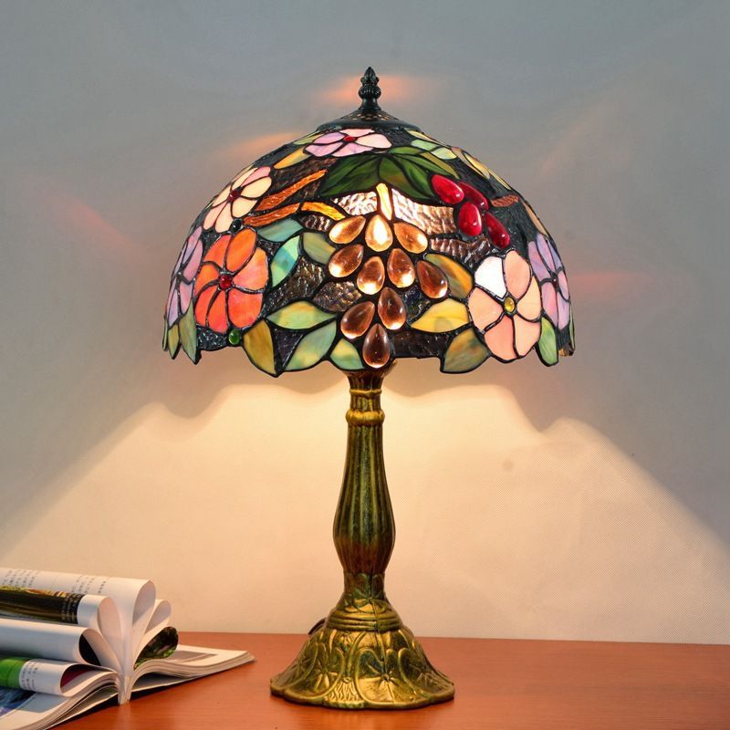 Tiffany-lampe, 30 Cm, Vintage-tischlampe Im Buntglas-stil Mit Blumenmuster, Nachttischlampe, Leselampe, Tischlampe, Für Schlafzimmer Und Wohnzimmer, E27-leuchtmittel Inklusive [energieklasse E]