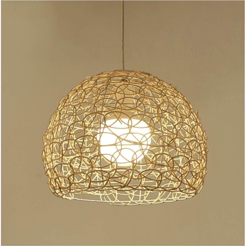 Handgeflochtene Indonesische Rattan-deckenleuchte – Kugelförmiger Kronleuchter, 25 Cm Durchmesser X 18 Cm Höhe – E27-fassung – Korrosionsbeständiges Eisen