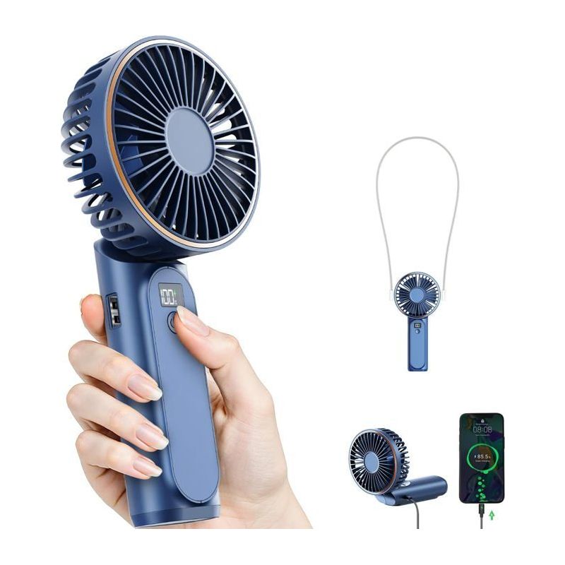 Tragbarer Ventilator, Wiederaufladbarer 3600-mah-akku, 180° Verstellbar, 6 Geschwindigkeitsstufen, Faltbar, Blau