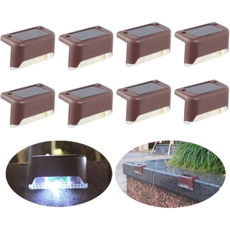 Set Mit 8 Wasserdichten Led-solarleuchten Für Zaun, Garten, Hof, Terrasse, Einfahrt, Treppe (braunes, Weißes Licht)