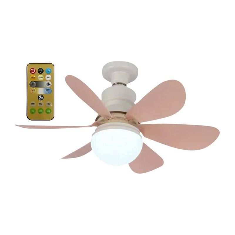 Deckenventilator, 30 W, Mit Beleuchtung, E27-fassung, Cremeweiße Abdeckung, Hellrosa