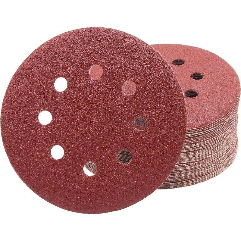 Professionelle Schleifscheiben, 50 Stück, Ø 125 Mm, Körnung 100 – Langlebiges Korund Zum Schleifen Von Holz, Metall Und Kunststoff – 8 Löcher Für Exzenterschleifer