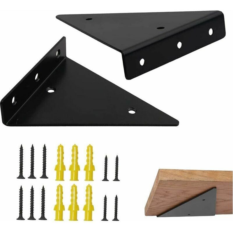 Schwarzes, Schwebendes Wandregal Aus Metall – Unsichtbare Dreieckshalterung – Maximale Traglast 30 Kg – Schnelle Montage – 2er-set