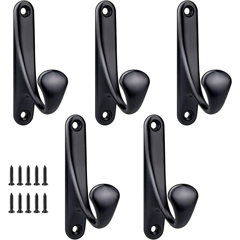 Set Mit 5 Wandhaken Zum Einschrauben Aus Zinklegierung – Einfache Montage Mit Mitgelieferten Schrauben – Mattschwarz Für Eingangsbereich Und Badezimmer