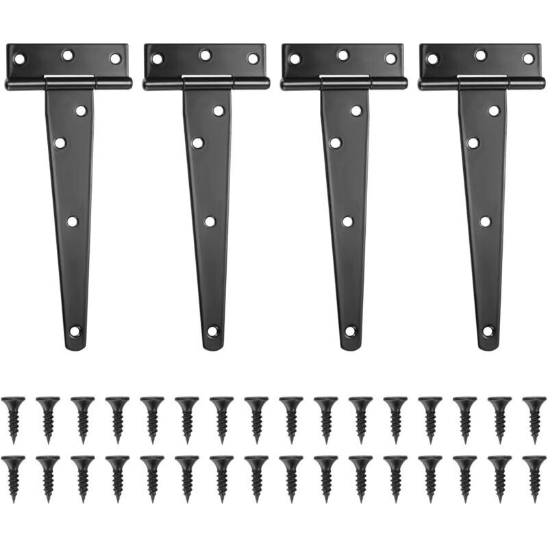 Set Mit 4 Schwarzen T-scharnieren – Pulverbeschichtetes Metall – 6 Zoll – Für Scheunentore Und Gartenhäuser