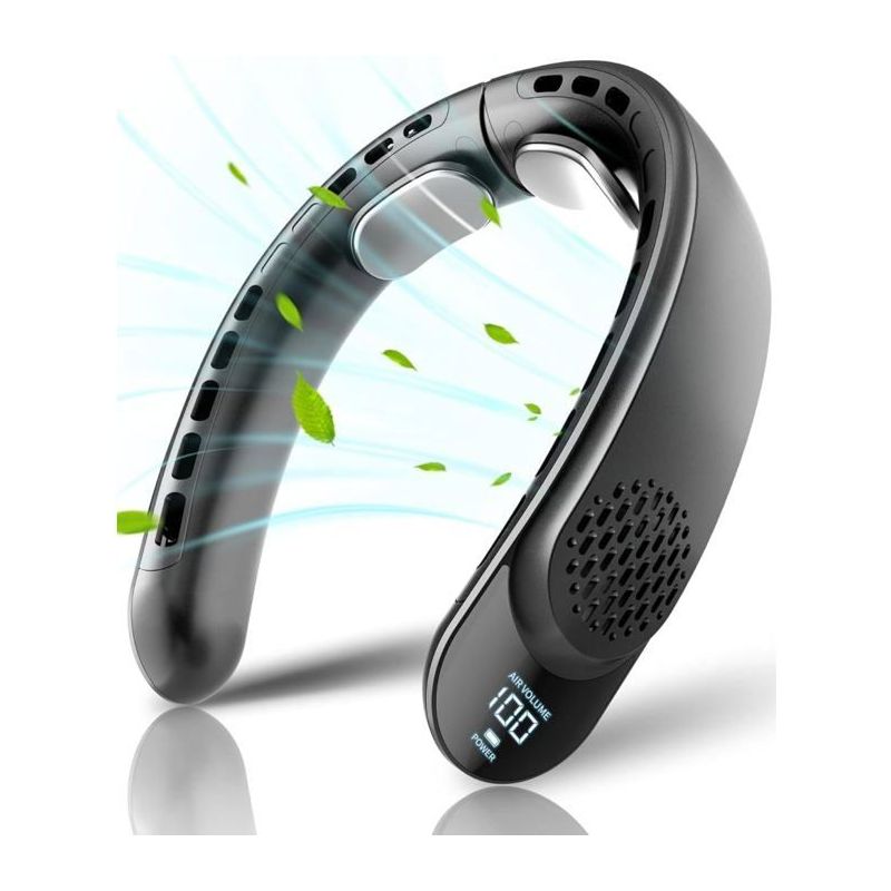 Tragbarer Nackenventilator Mit 4 Turbostufen, 4000 Mah Akku, Led-anzeige, 3 Geschwindigkeitsstufen, Schwarz