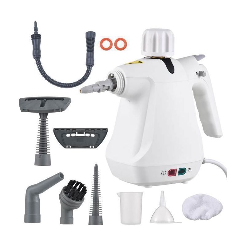 Tragbarer Handdampfreiniger, 1000 W, Vielseitiges 9-in-1-druckreinigungssystem Mit 350-ml-wassertank, 3 Bar, Weiß
