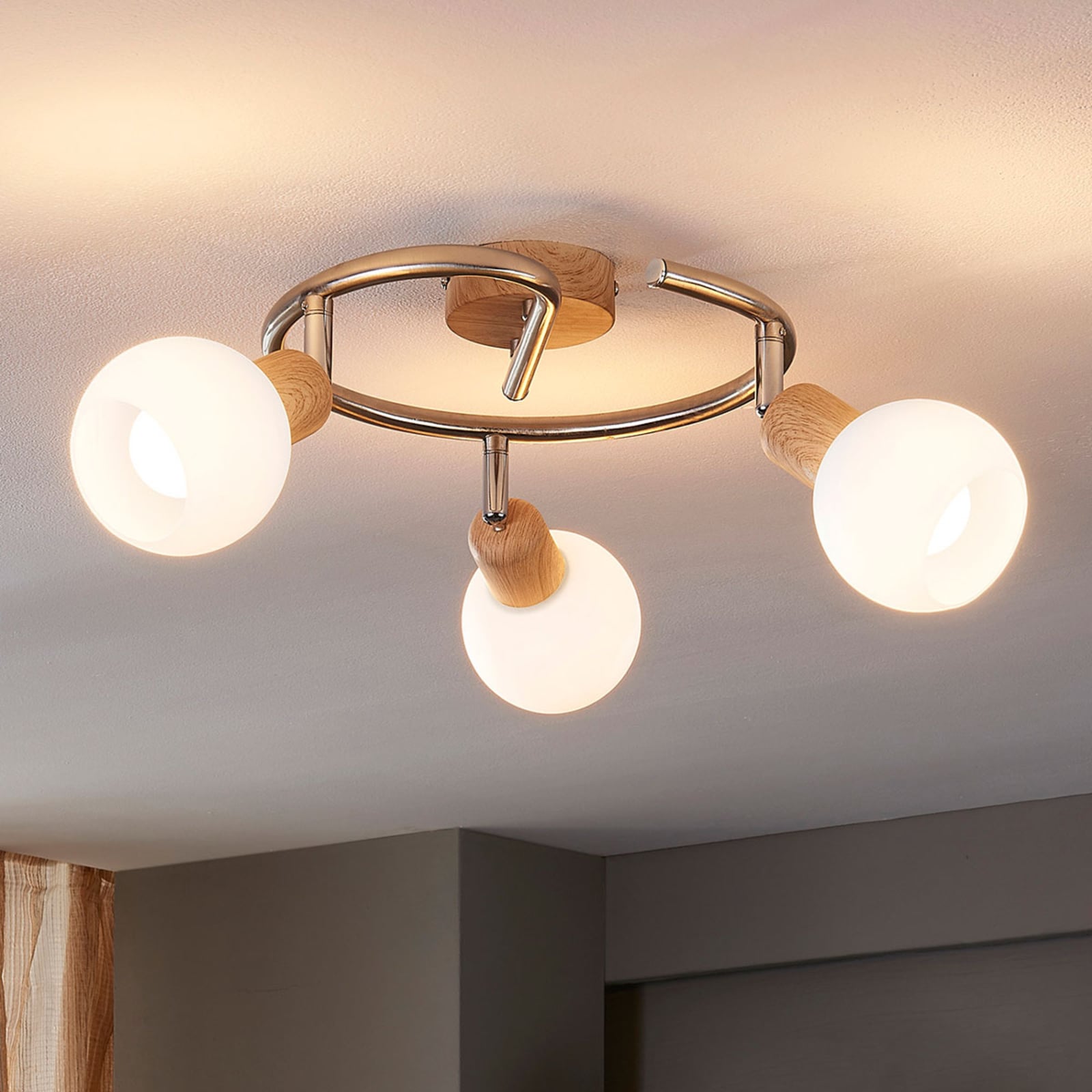 [neuwertig] B-ware Lindby Deckenleuchte Deckenlampe Svenka Led Dimmbar 3-flg Alabaster Nickel Ø25cm