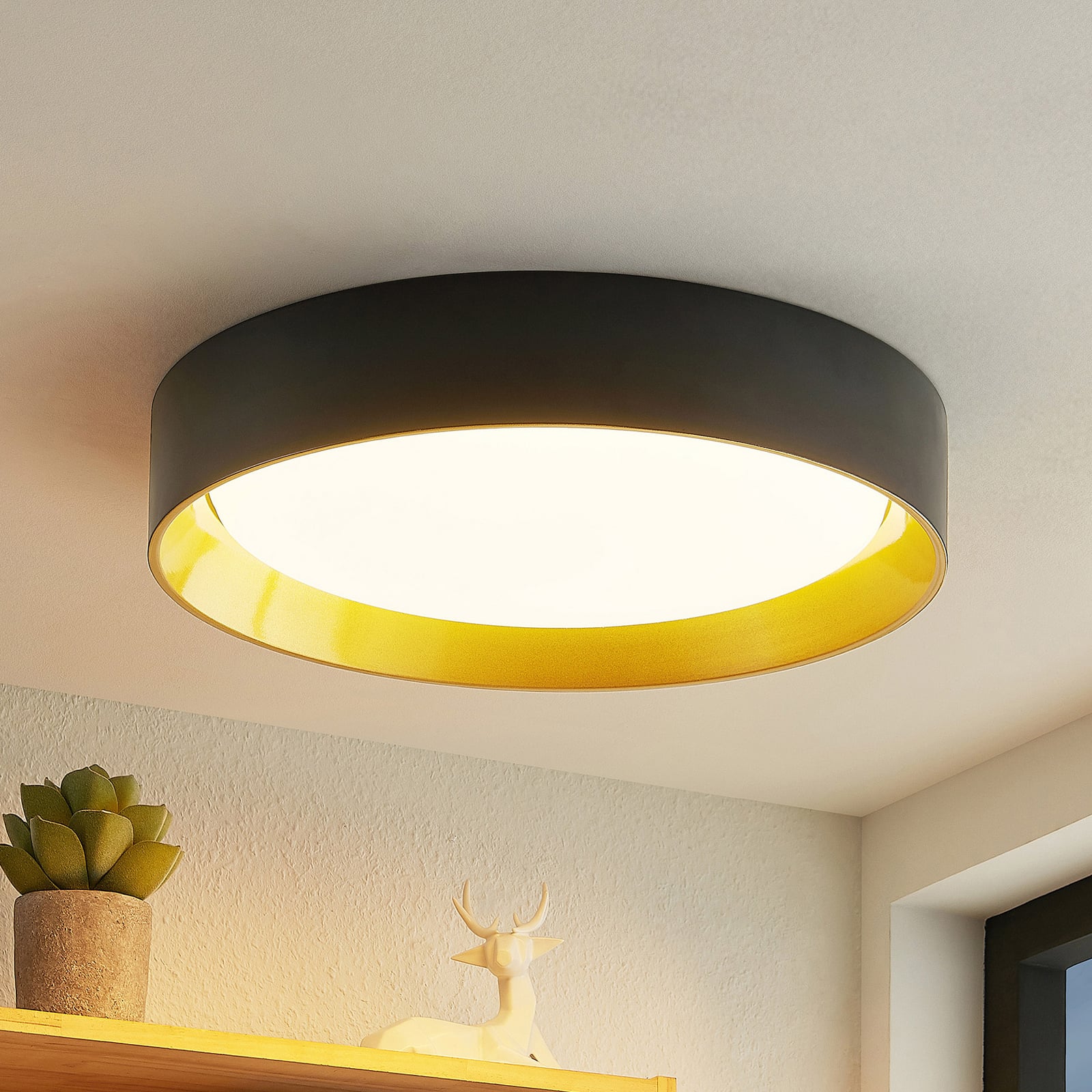 [gebraucht] B-ware Lindby Deckenleuchte Kambia Led Lampe Leuchte Schwarz Gold Ø55cm 48w Warmweiß