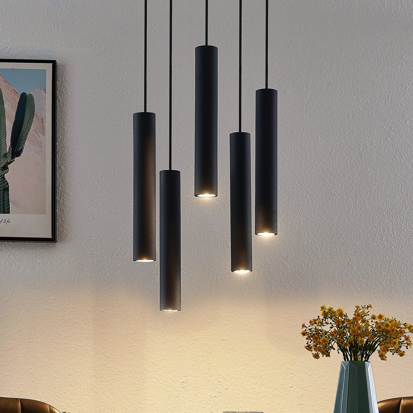 [gebraucht] B-ware Lindby Hängeleuchte Sanad Led Pendelleuchte Dimmbar Schwarz 5-flg 40cm Ø 40cm