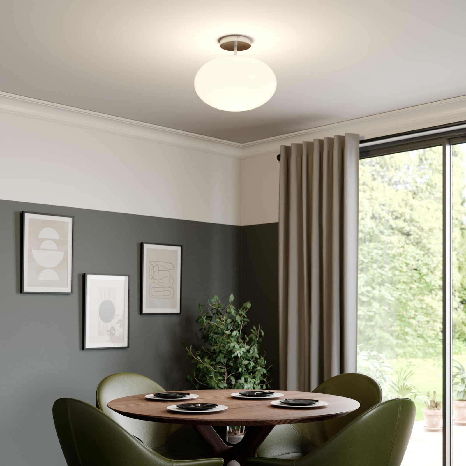 [neuwertig] B-ware Lindby Deckenlampe Sonika Led Lampe Leuchte Dimmbar Nickel Ø40cm Oval Glas