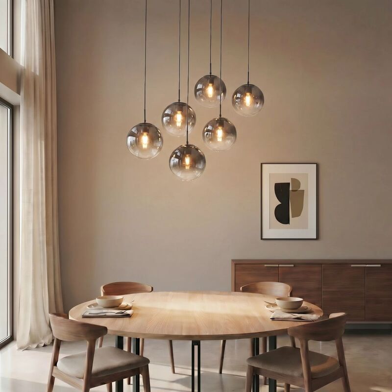 [neuwertig] B-ware Lucande Veloura Pendant Light, 6-bulb, 100 Cm, Glass, Wood