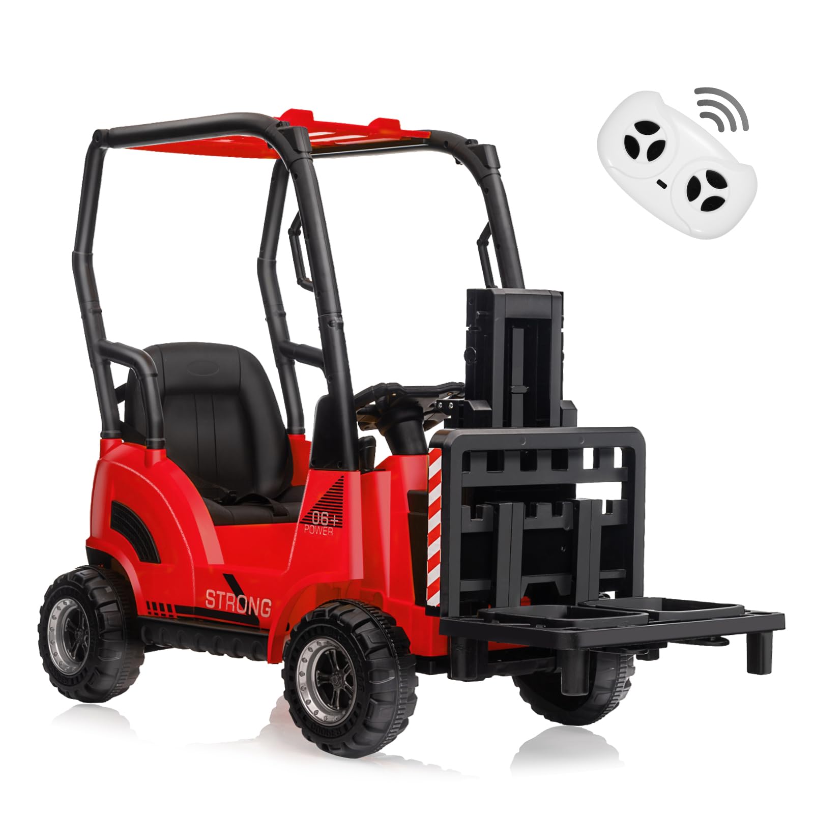 Lunsy – 12v Kinder Elektro Gabelstapler Mit Hebefunktion, Fernbedienung Für Eltern, Musik, Usb, Mp3, 2 Fahrstufen, Sicheres Elektrofahrzeug Für Kinder Ab 3 Jahren, Rot