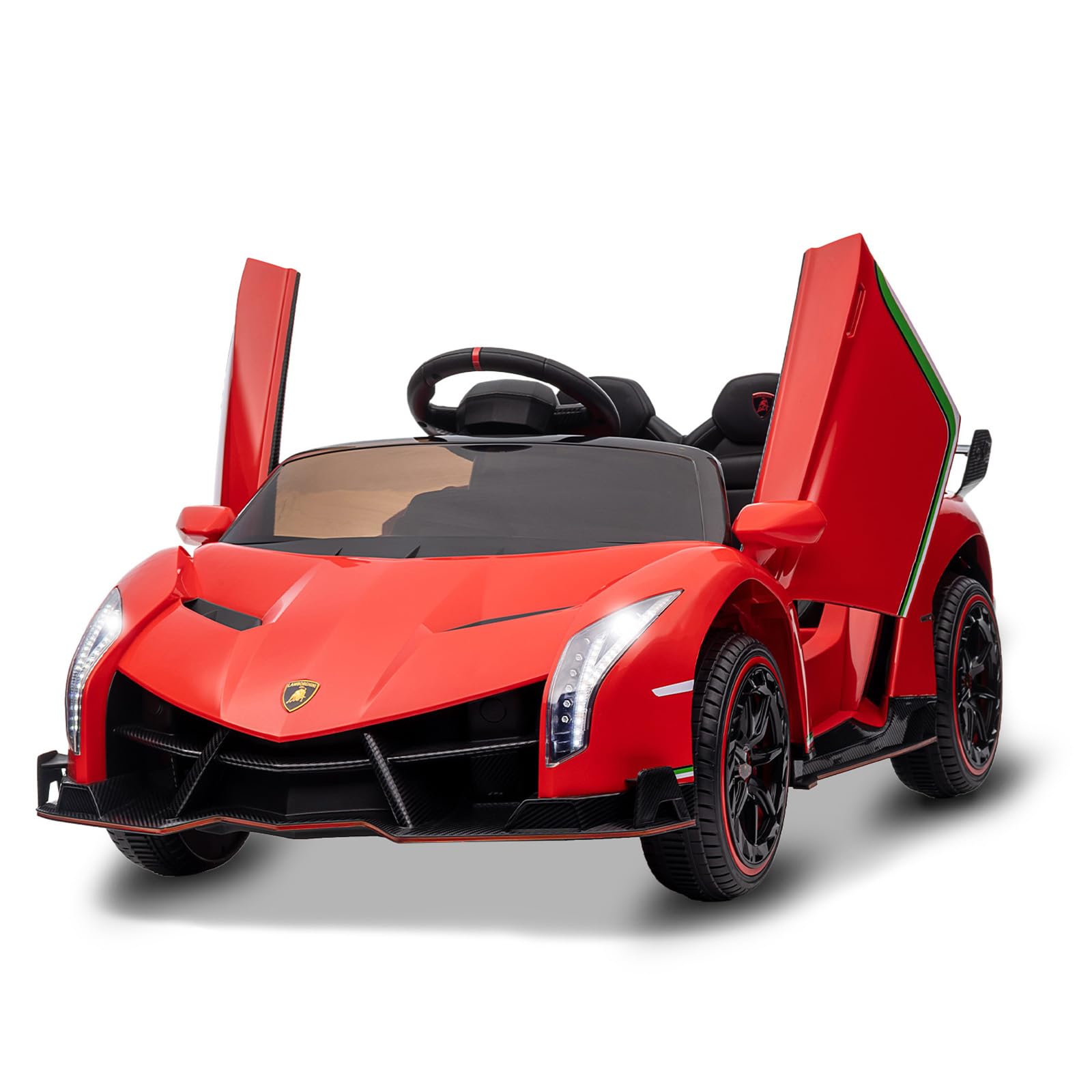 Lunsy – Lamborghini Elektroauto Für Kinder 12v – 2 Sitze, 2 Motoren, 2,4g Fernbedienung, Bluetooth, Usb, Mp3, Hupe, Vorwärts/rückwärts, Zugelassenes Kinderfahrzeug Ab 3 Jahren, Rot