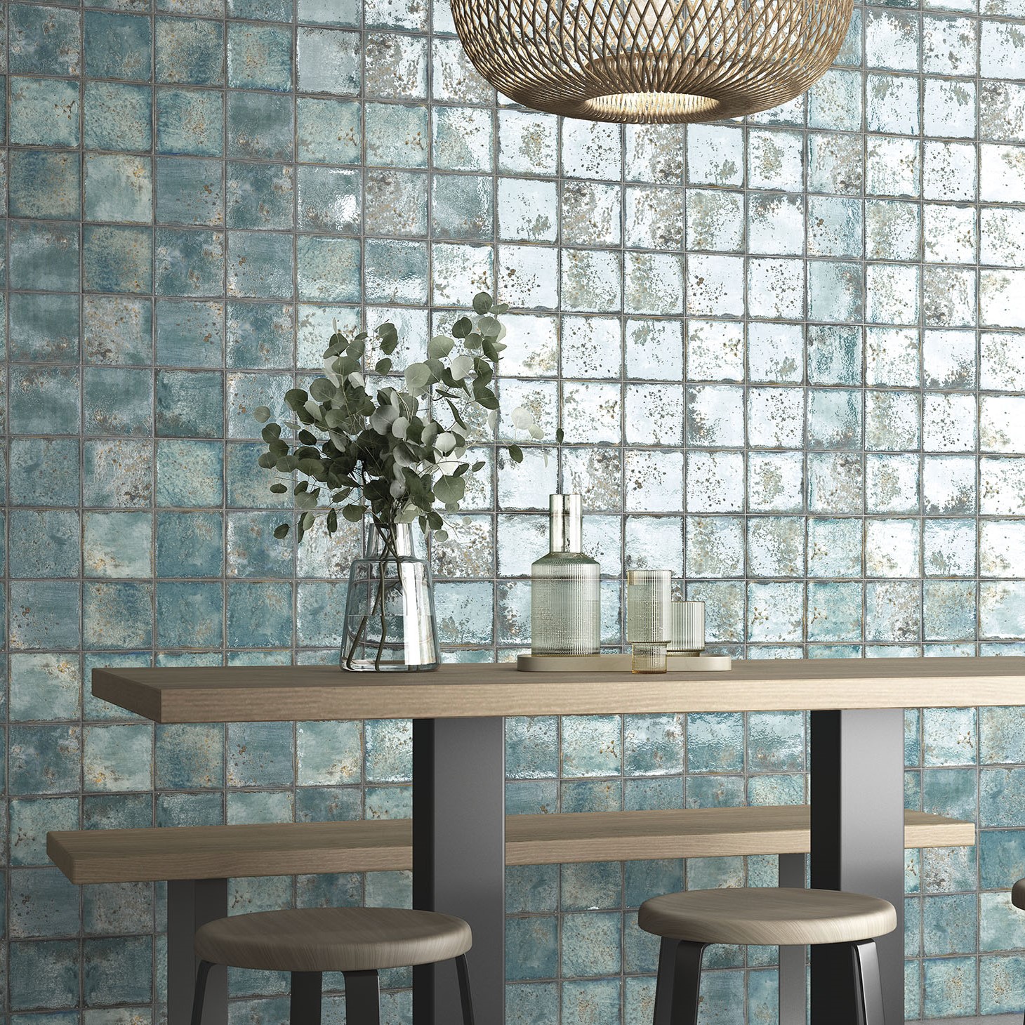 Premium Feinsteinzeugfliesen Era Teal 12x12 Cm Glänzend – Rustikales Design Für Alle Wandarten