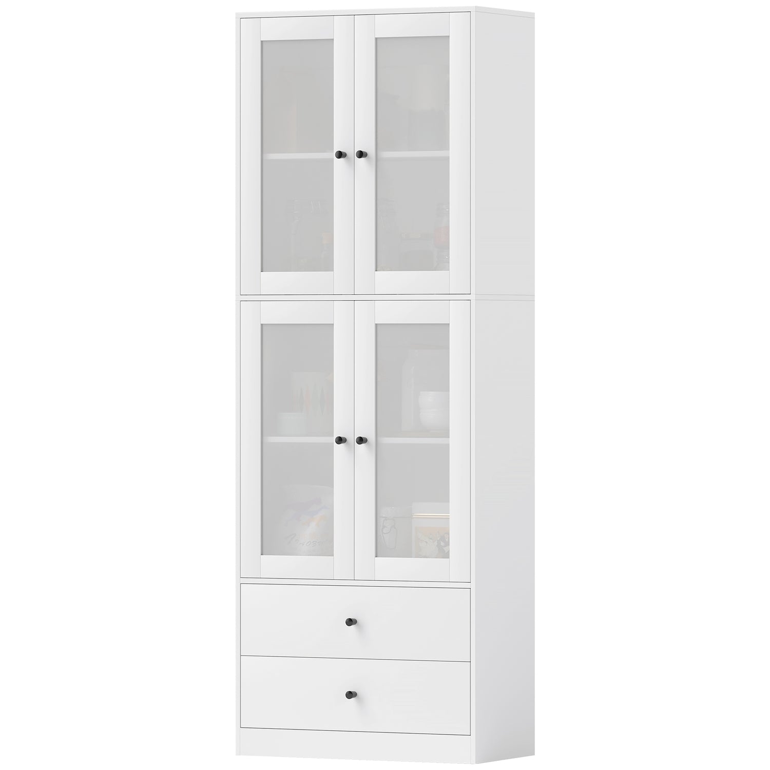 Küchenschrank, Hochschrank Mit Schublade, Verstellbaren Einlegeböden, Küchenbuffet Mit 2 Schrankfächer Für Wohnzimmer, Esszimmer, 59 X 30 X 170 Cm, Weiß Aosom