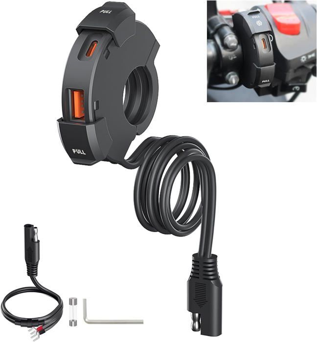 12v 48w Qc3.0 Usb- Und Pd Typ-c Motorradladegerät, Geeignet Für 12v24v Autos, Wohnmobile, Fahrzeuge Und Schiffe.