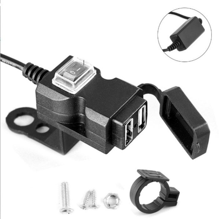 12v Motorradladegerät, Zwei Usb-anschlüsse, Wasserdichtes Lenkerladegerät, 5v 1a/2,1a Netzadapterstecker, Geeignet Für Mobiltelefone.