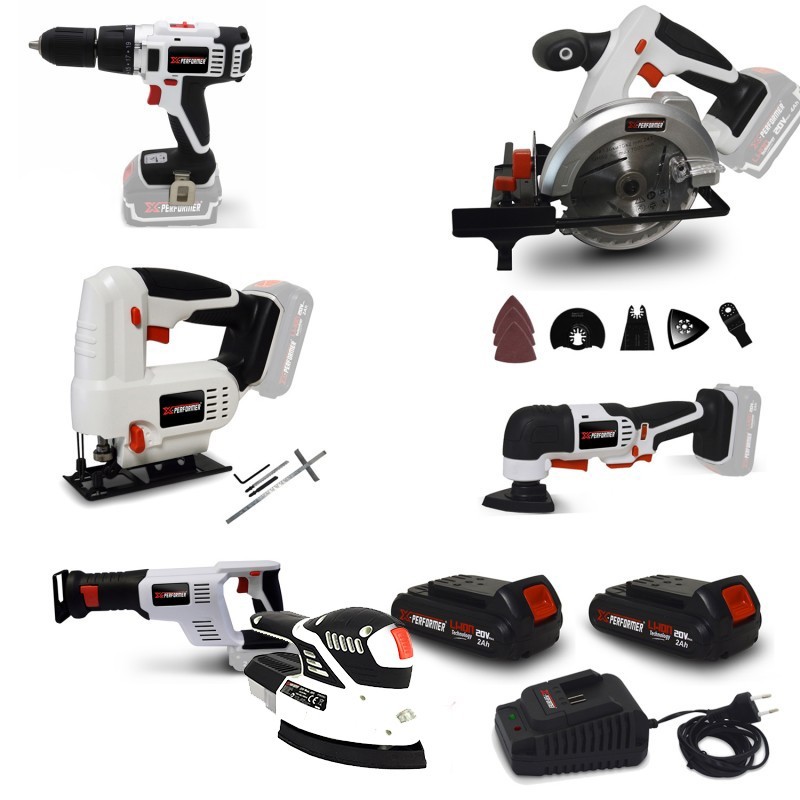 Pack Outillage X-performer - Perceuse - Scie Sauteuse /circulaire /sabre /multifonctions - Ponceuse - Batteries 2ah - Chargeur
