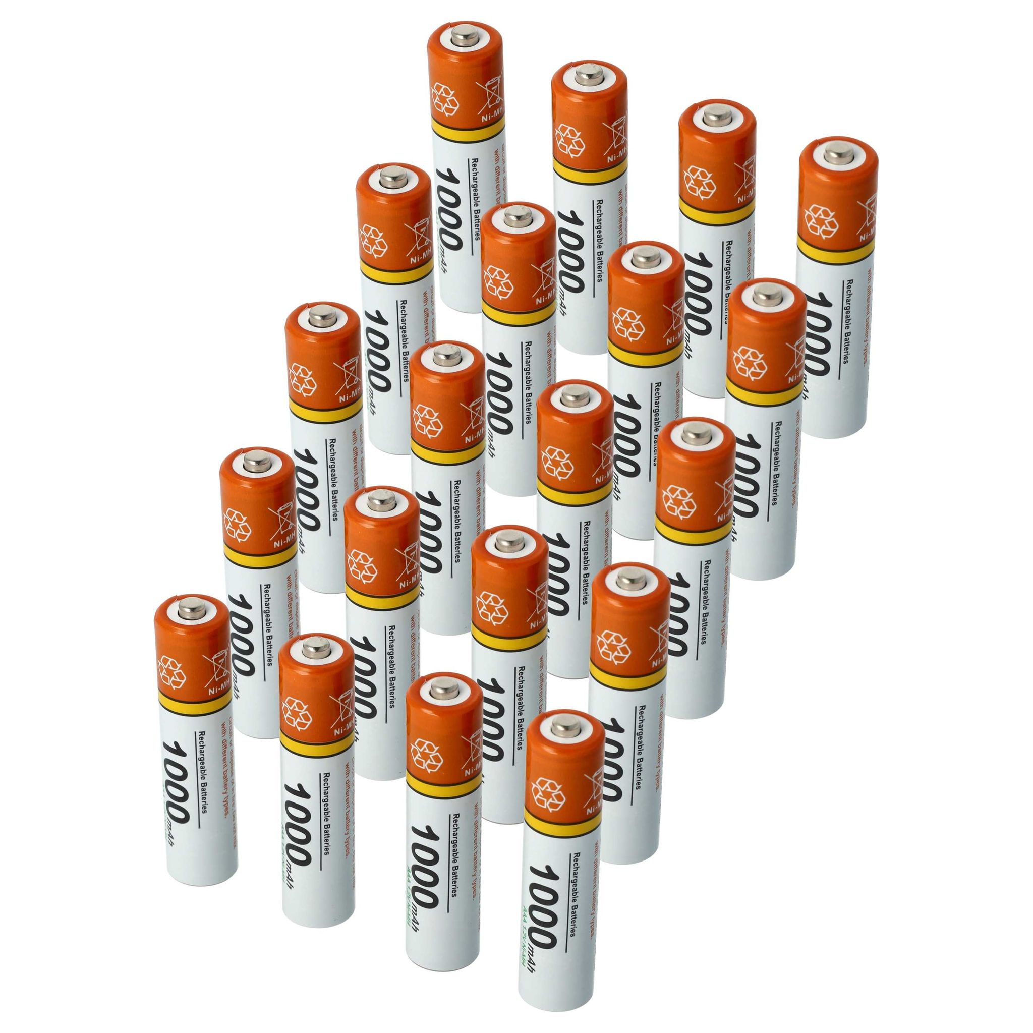 Vhbw 20x Aaa Micro Akku Kompatibel Mit Panasonic Kx-tge520 Kx-tge522 Schnurlos Festnetz Telefon (1000 Mah, 1,2 V, Nimh) Orange Weiß