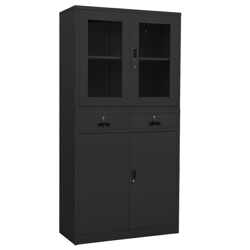 Büroschrank Anthrazit 90x40x180 Cm Stahl Gehärtetes Glas Vidaxl