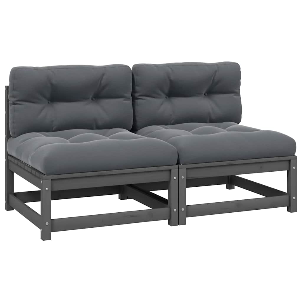 Garten-mittelsofas Mit Kissen 2 Stk. Grau Massivholz Kiefer Vidaxl