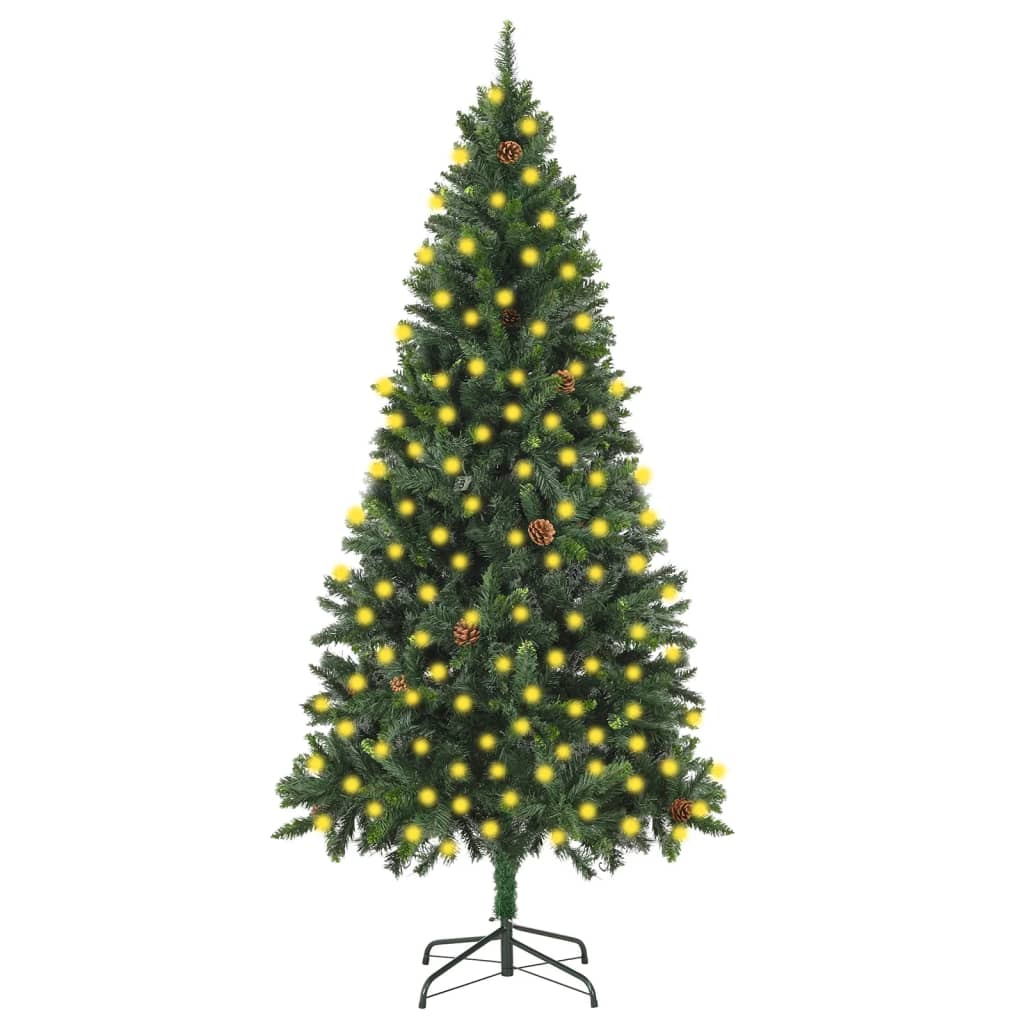 Künstlicher Weihnachtsbaum Mit Beleuchtung & Zapfen Grün 210 Cm Vidaxl874281