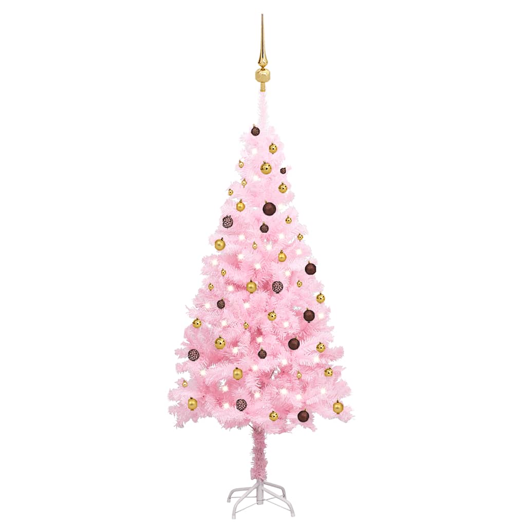 Künstlicher Weihnachtsbaum Mit Beleuchtung & Kugeln Rosa 210cm Vidaxl
