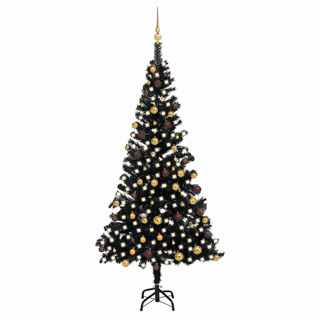 Vidaxl Künstlicher Vorbeleuchteter Weihnachtsbaum Mit Schwarzen Kugeln 210 Cm Pvc