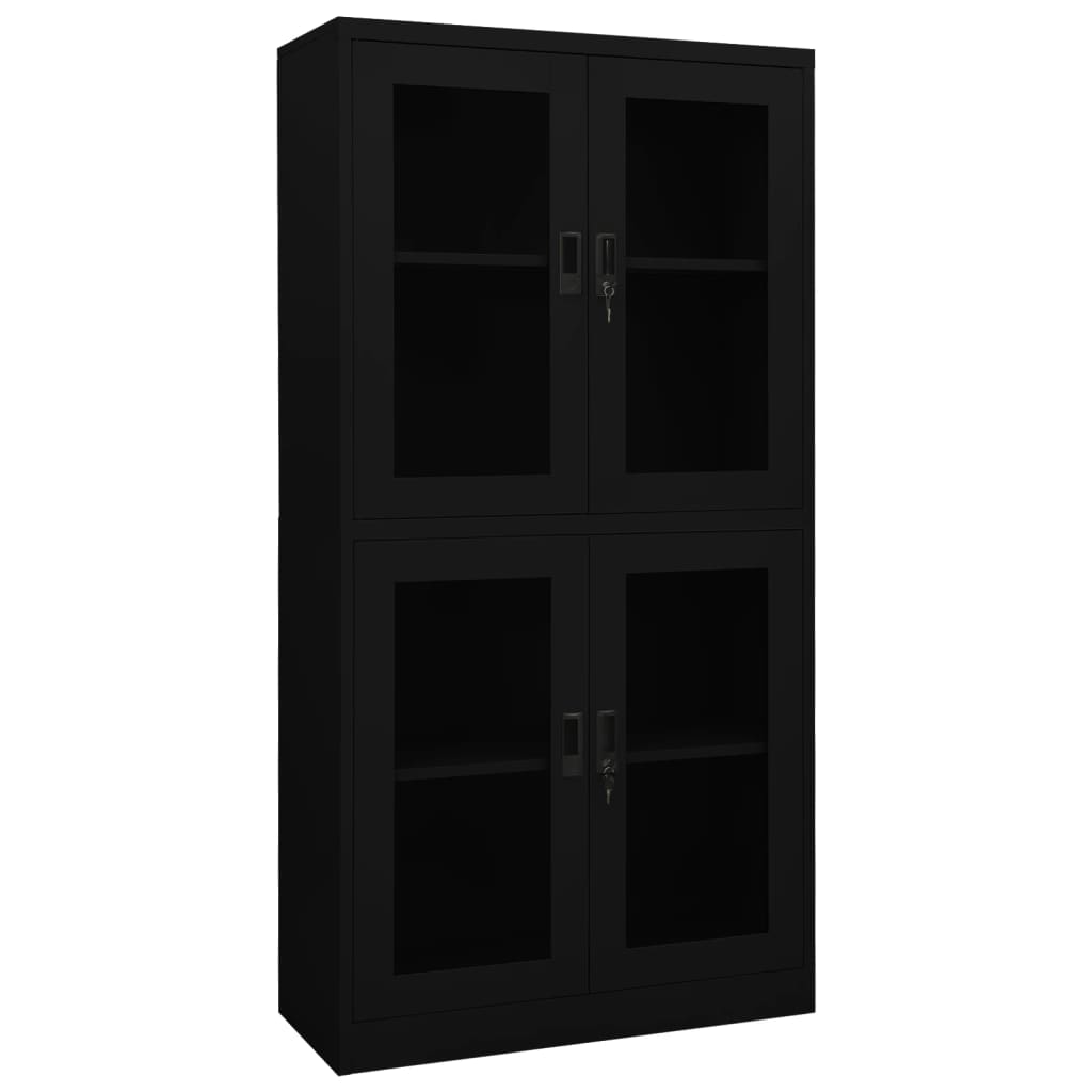 Büroschrank Schwarz 90x40x180 Cm Stahl Und Hartglas Vidaxl