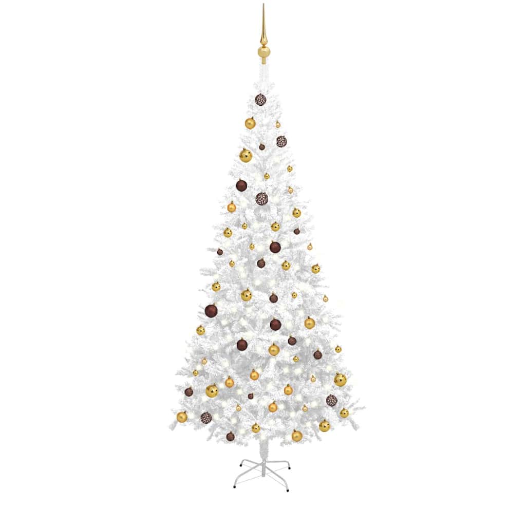 Vorgeleuchteter Künstlicher Weihnachtsbaum L 240 Cm Weiß Mit Kugeln
