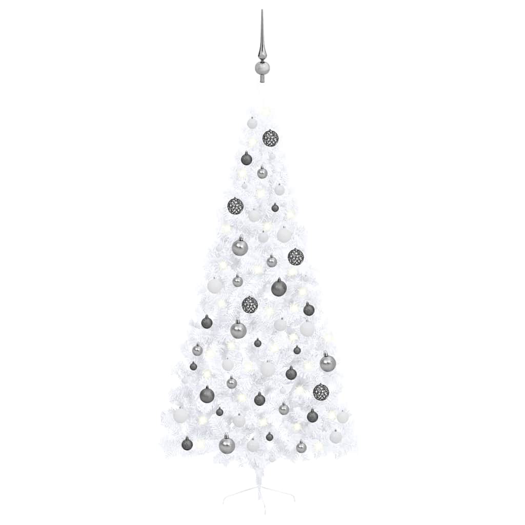 Künstlicher Halb-weihnachtsbaum Beleuchtung Kugeln Weiß 210 Cm Vidaxl